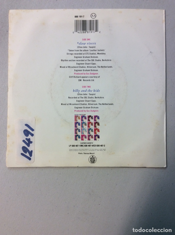 Discos de vinilo: Elton John & Cliff Richard. Slow rivers. - Foto 2