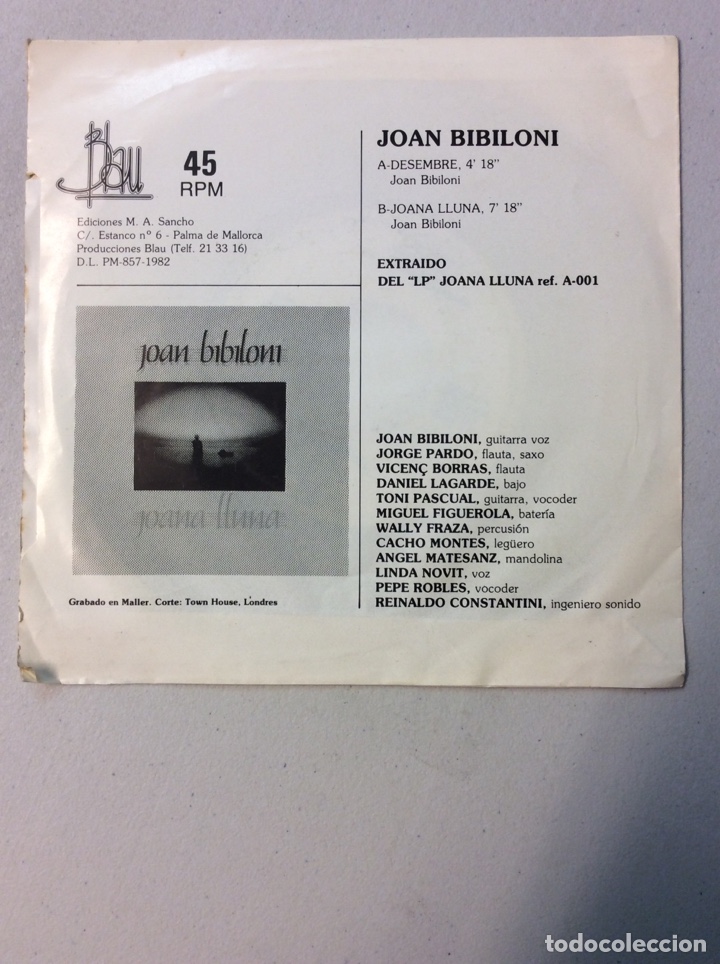 Discos de vinilo: Joan Bibiloni. Desembre. Joana Lluna. - Foto 2