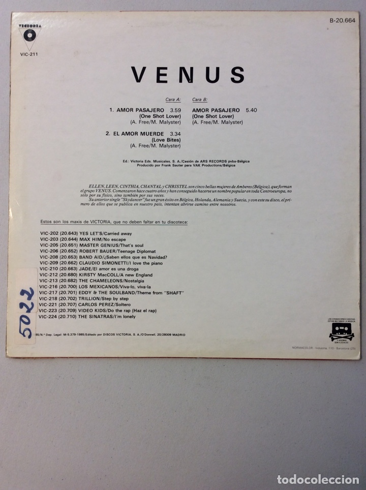 Discos de vinilo: Venus. Amor pasajero. - Foto 2