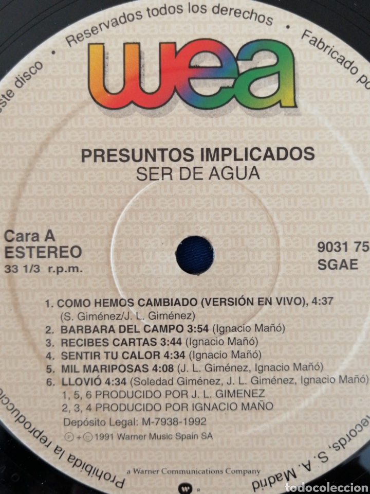 Discos de vinilo: PRESUNTOS IMPLICADOS - SED DE AGUA - Foto 6