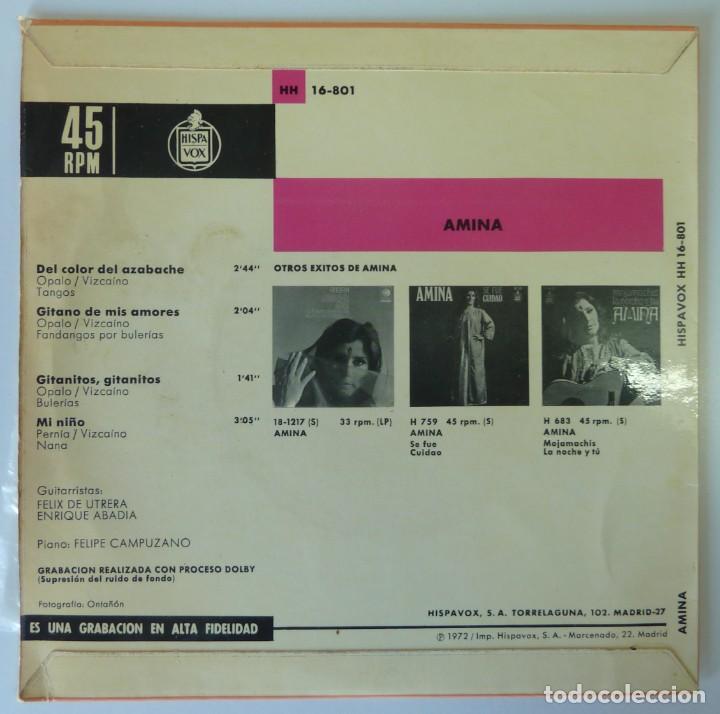 Discos de vinilo: AMINA // DEL COLOR DEL AZABACHE+3 // 1972 // EP - Foto 2