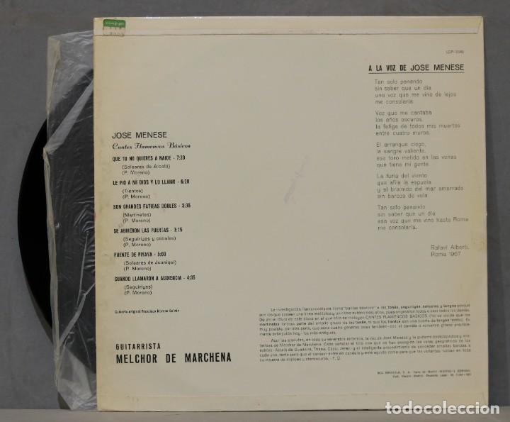 Discos de vinilo: LP. JOSE MENESE. CANTES FLAMENCOS B&Aacute;SICOS - Foto 2
