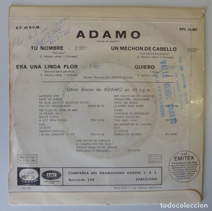 Discos de vinilo: ADAMO // TU NOMBRE+3 // 1966 // EP - Foto 2