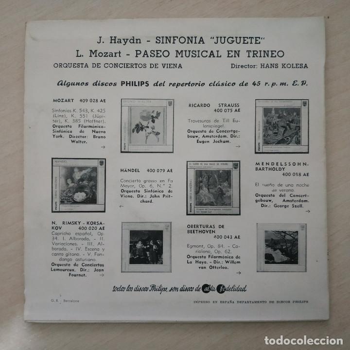 Discos de vinilo: J. HAYDN (SINFONIA JUGUETE) / L. MOZART (PASEO MUSICAL EN TRINEO) SINGLE PHILIPS 1959 (COMO NUEVO) - Foto 4 - 312306168