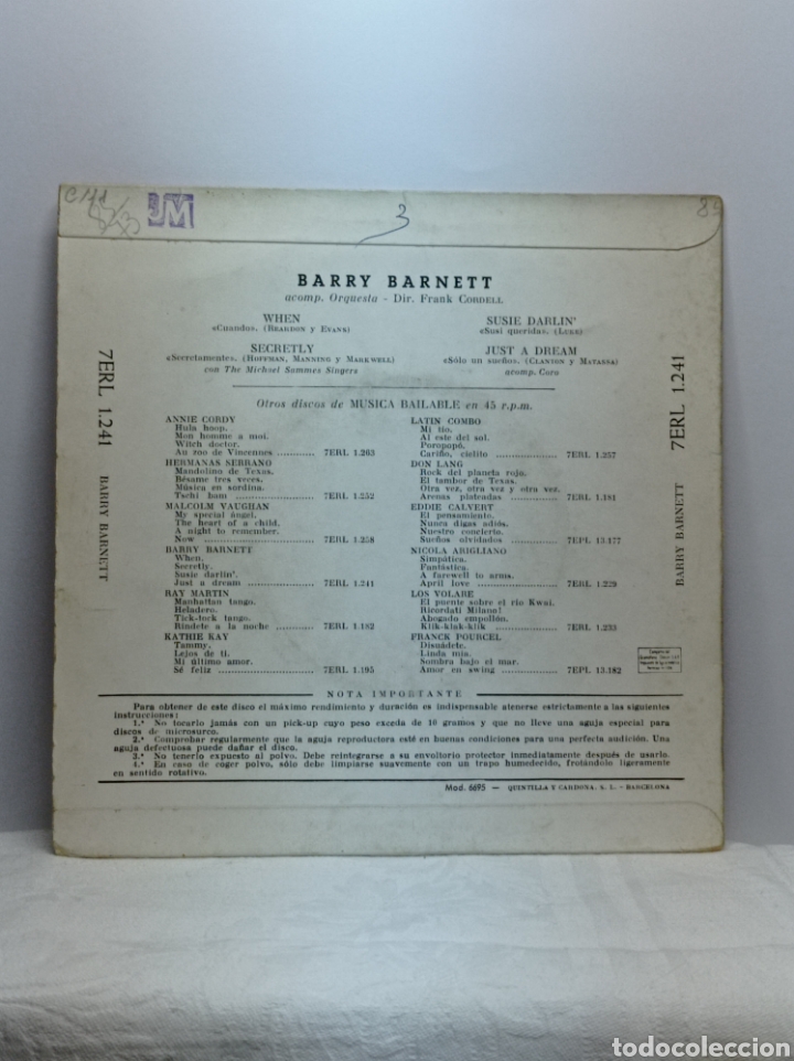 Discos de vinilo: BARRY BARNETT, WHEN +3 (VOZ SU AMO 1958) - Foto 2 - 312352403