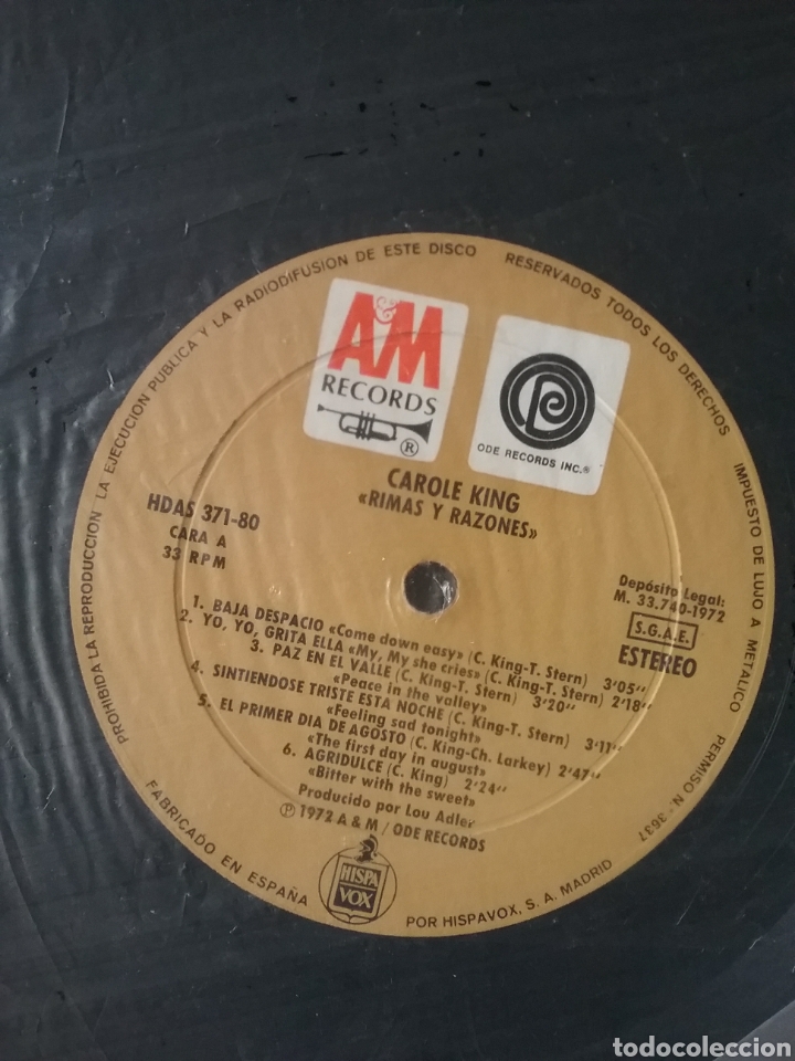 Discos de vinilo: CAROLE KING 1972 Original Copia Spain - Foto 6