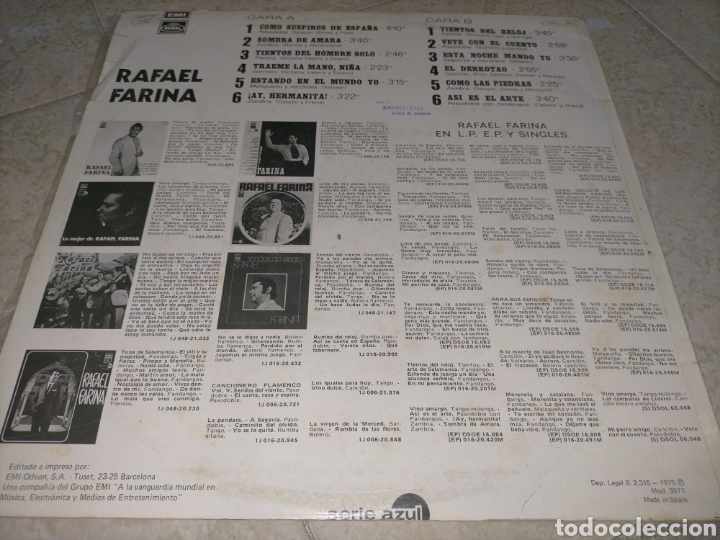 Discos de vinilo: RAFAEL FARINA-ORIGINAL A&Ntilde;O 1975 - Foto 2