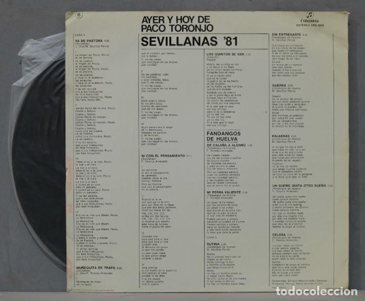 Discos de vinilo: LP. PACO TORONJO. AYER Y HOY - Foto 2