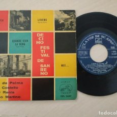 Discos de vinilo: X FESTIVAL DE SAN REMO - ROMANTICA / LIBERO / QUANDO VIEN LA SERA / NOI... EP DE 1960 BUEN ESTADO. Lote 312642473