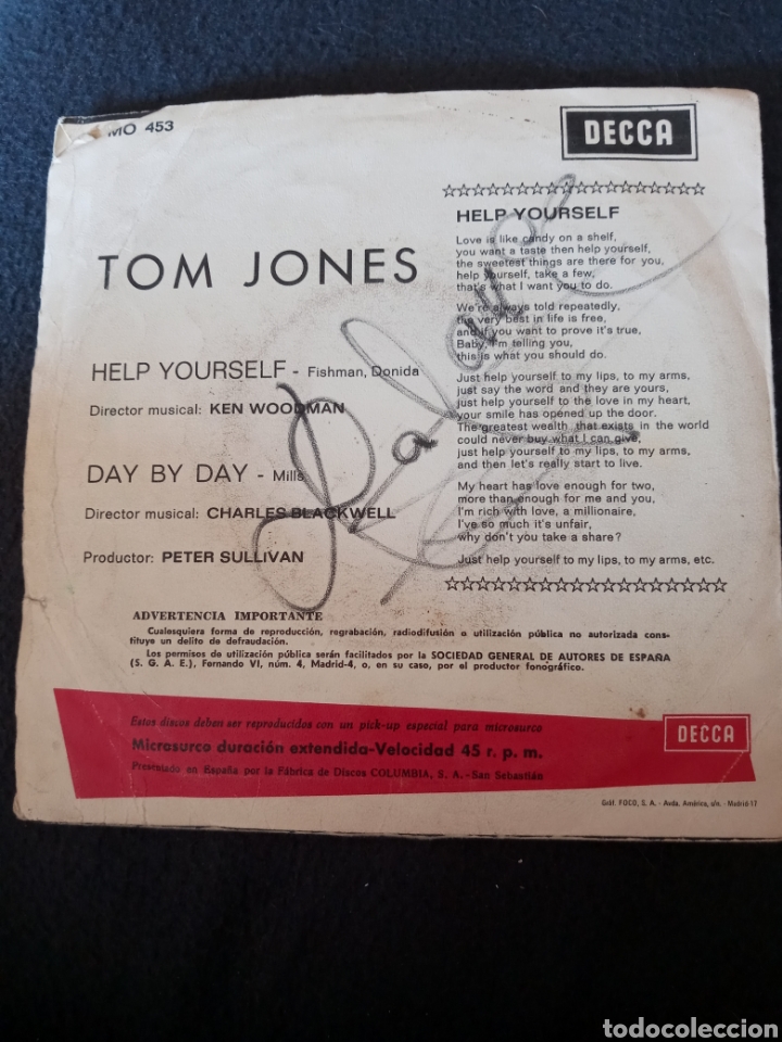 Discos de vinilo: Tom Jones-help yourself..disco vinilo single - Foto 2