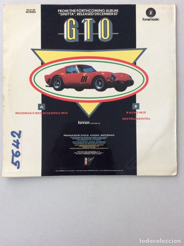 Discos de vinilo: GTO. Modina&rsquo;s red roaring mix. Sinitta. - Foto 2