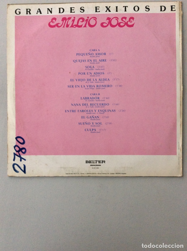 Discos de vinilo: Emilio Jose. Grandes &eacute;xitos. Peque&ntilde;o amor. - Foto 2