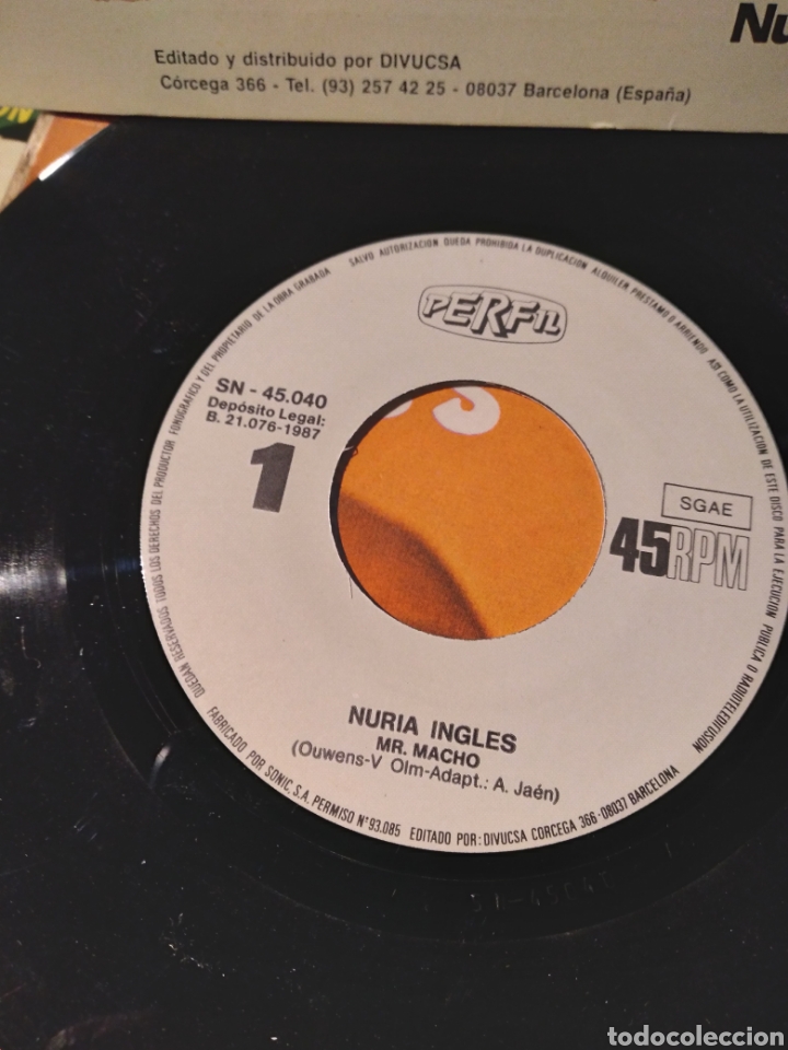Discos de vinilo: Vinilo Single- NURIA INGLES &rdquo;MR. MACHO&rdquo; ES.87 - Foto 3