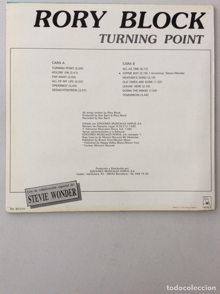 Discos de vinilo: Rory Block. Turning point. Colabora Stevie Wonder. - Foto 2