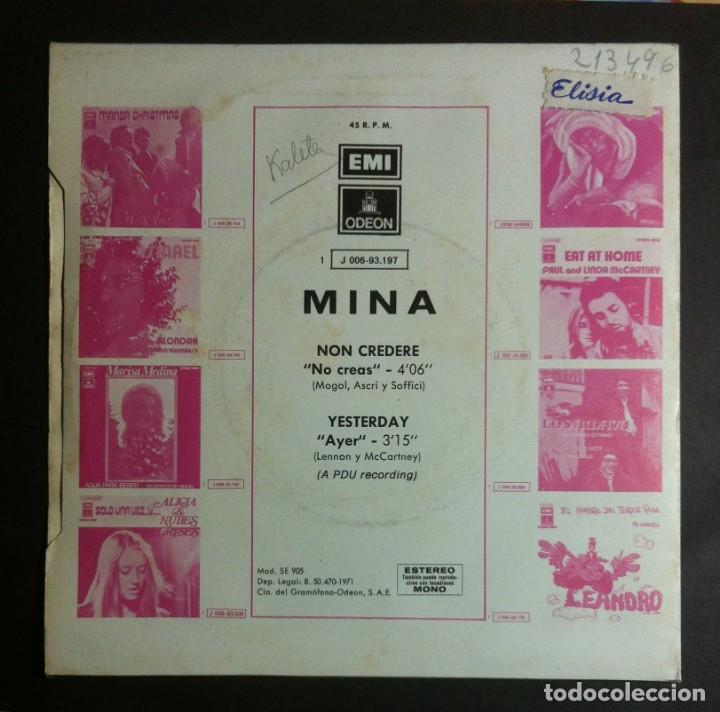 Discos de vinilo: MINA - Non Credere / Yesterday - SINGLE 1971 - ODEON - Foto 2