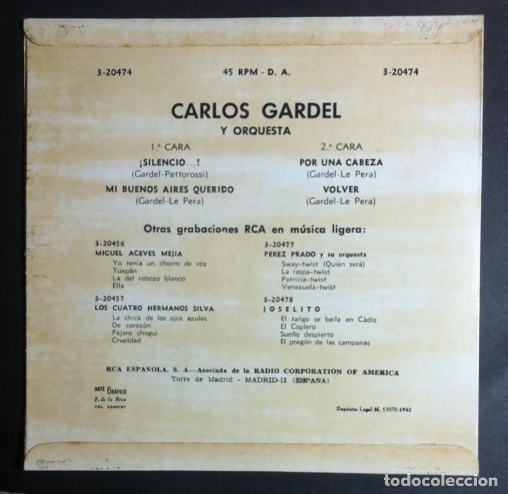 Discos de vinilo: CARLOS GARDEL - &iexcl;Silencio...! - EP 1962 - RCA - Foto 2