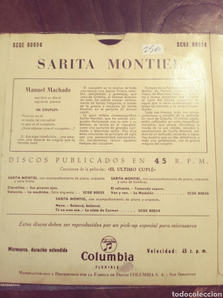 Discos de vinilo: Disco de vinilo Sarita Montiel - Foto 2