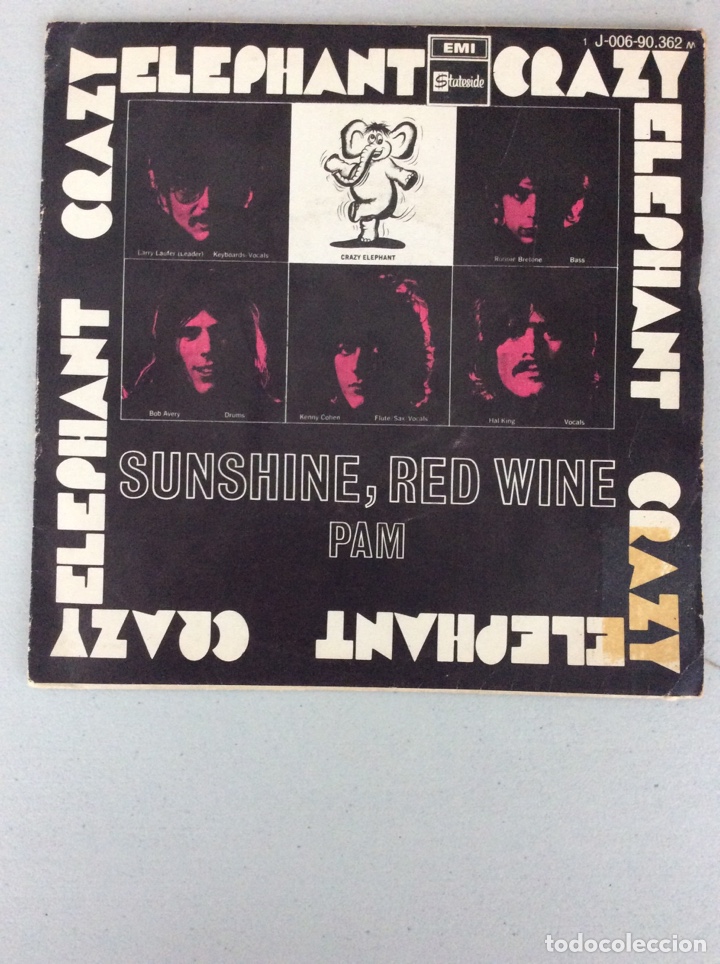 Discos de vinilo: Elephant crazy. Sunshine, red wine. Pam. - Foto 1
