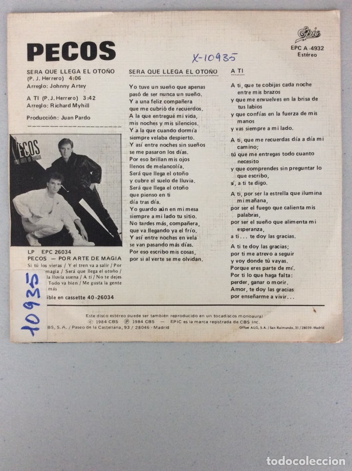 Discos de vinilo: Pecos. Sera que llega el oto&ntilde;o. A ti. - Foto 2