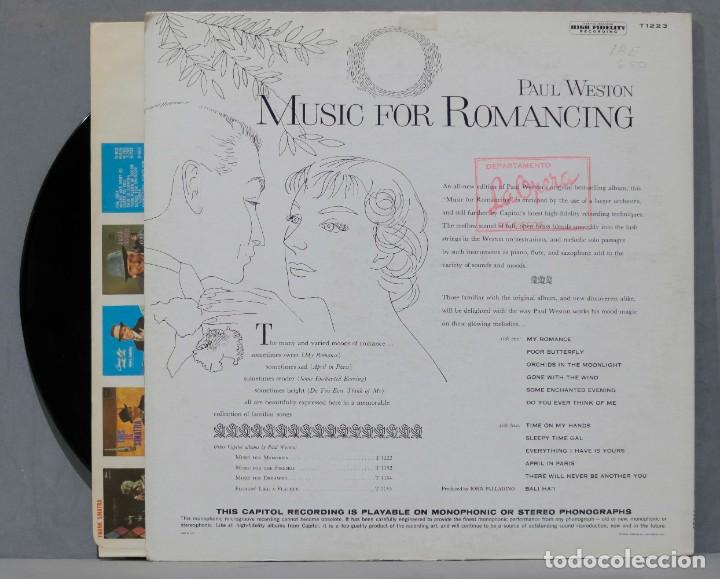 Discos de vinilo: LP. Paul Weston. Music For Romancing - Foto 2
