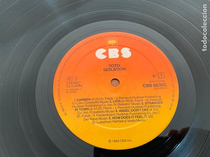 Discos de vinilo: TOTO (ISOLATION) LP 1984 (B-34) - Foto 2