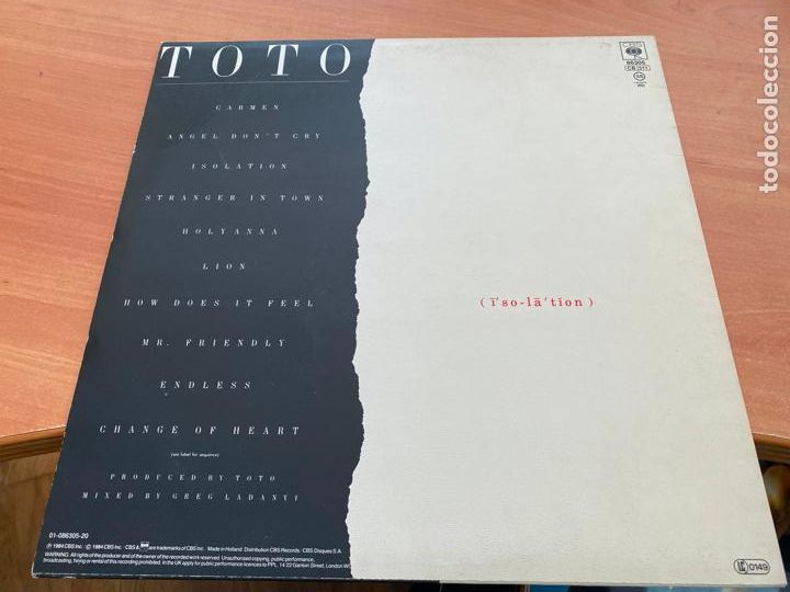 Discos de vinilo: TOTO (ISOLATION) LP 1984 (B-34) - Foto 3
