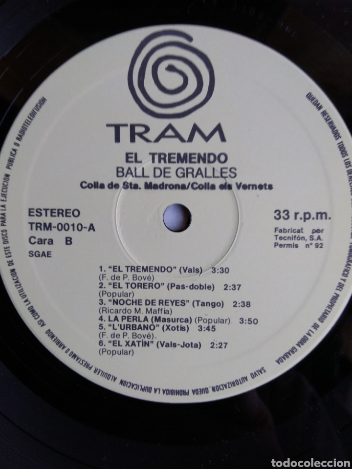 Discos de vinilo: *EL TREMENDO, BALL DE GRALLES, TRAM, 1990 - Foto 4