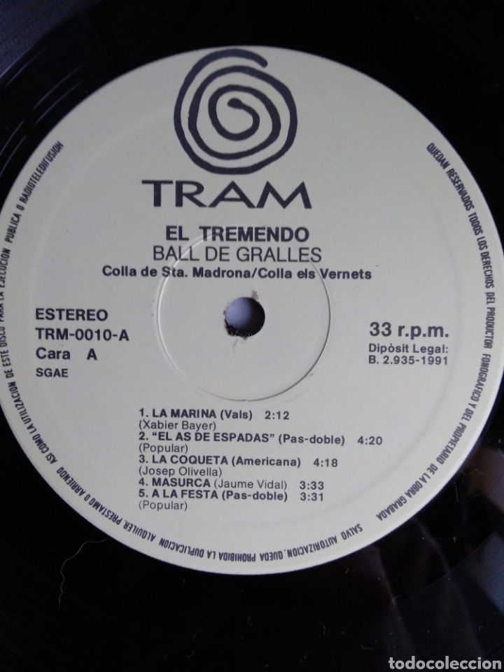 Discos de vinilo: *EL TREMENDO, BALL DE GRALLES, TRAM, 1990 - Foto 5