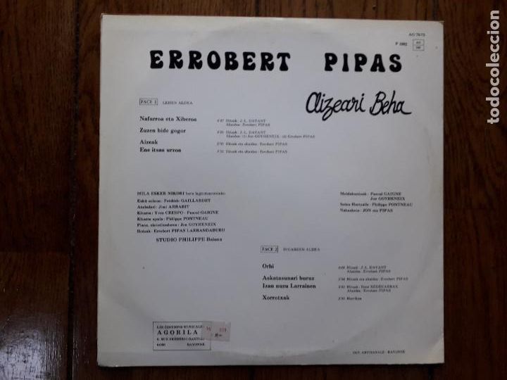 Discos de vinilo: Errobert pipas larrandaburu - aizeari beha - Foto 3