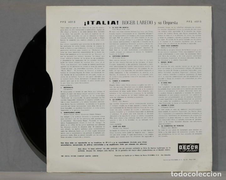 Discos de vinilo: LP. ROGER LAREDO Y SU ORQUESTA. &iexcl;ITALIA! - Foto 2