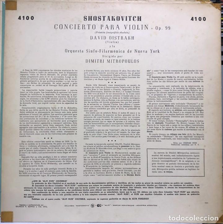 Discos de vinilo: Shostakovitch - David Oistrakh - Dimitri Mitropoulos - Vinilo, LP, - Foto 2