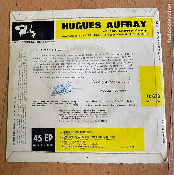 Discos de vinilo: HUGUES AUFRAY, A Bientot Nous Deux - Foto 2