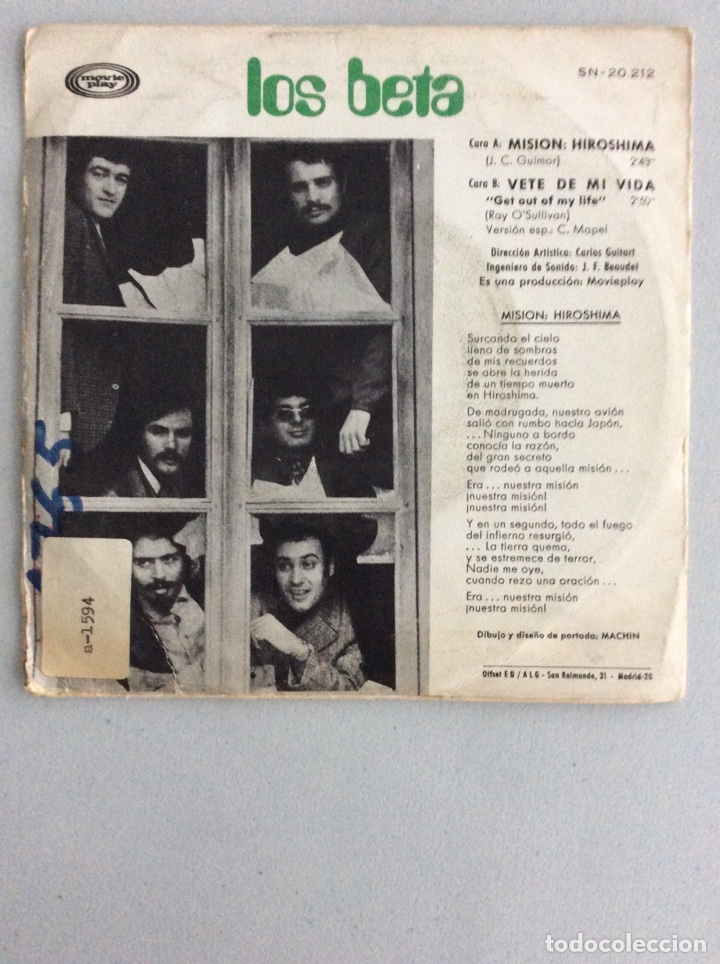 Discos de vinilo: Los Beta. Misi&oacute;n: Hiroshima. Vete de mi vida. - Foto 2