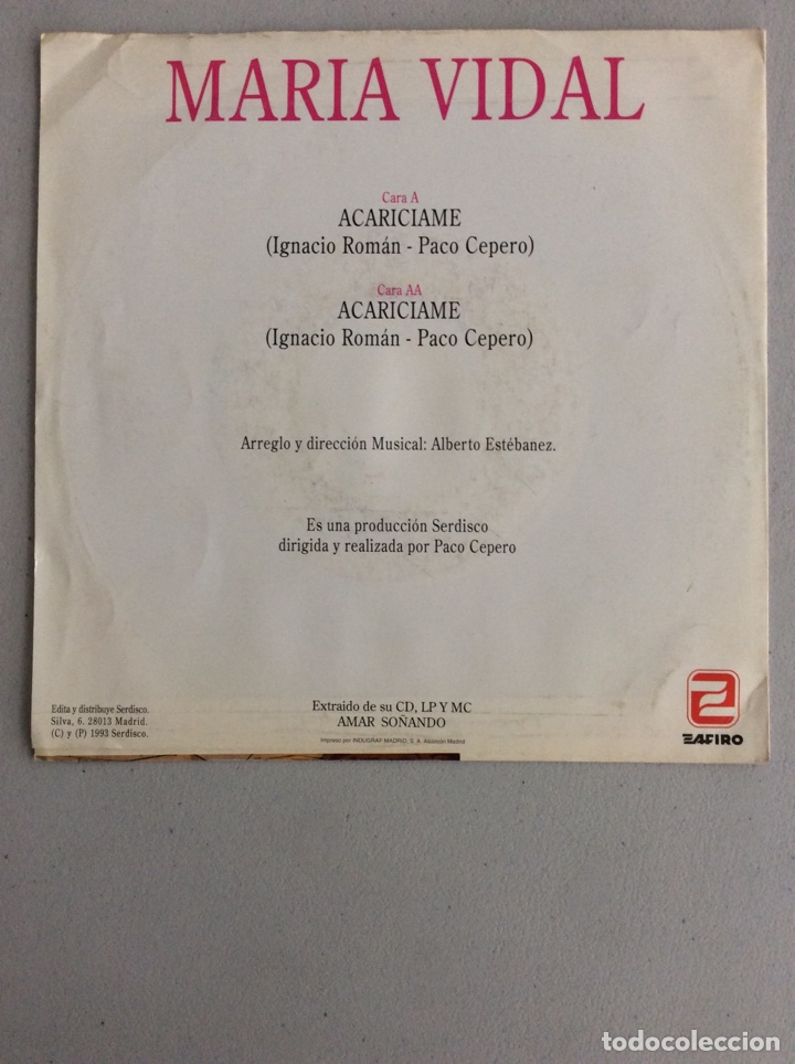 Discos de vinilo: Mar&iacute;a Vidal. Acariciame. - Foto 2
