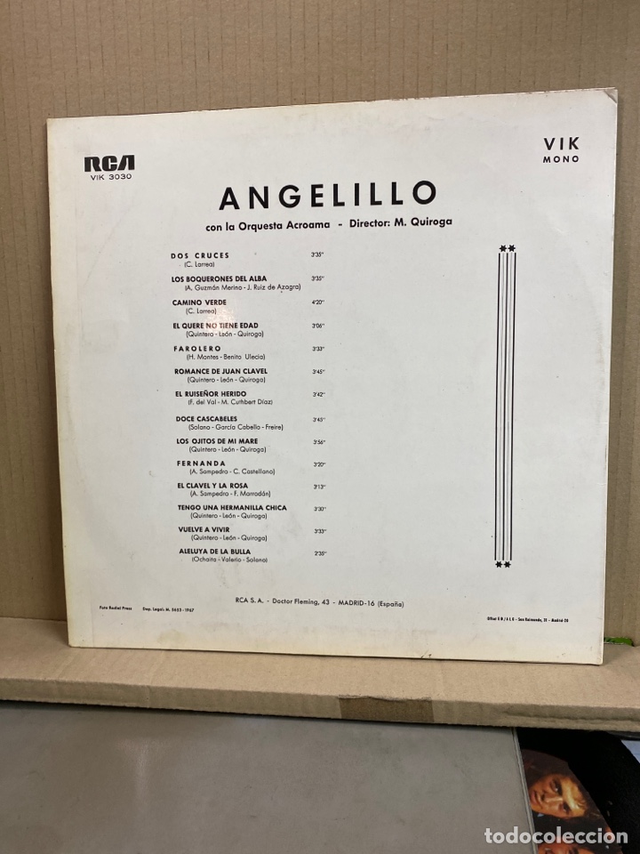 Discos de vinilo: LP ANGELILLO, CON LA ORQUESTA ACROAMA, Dir. M. QUIROGA - Foto 2