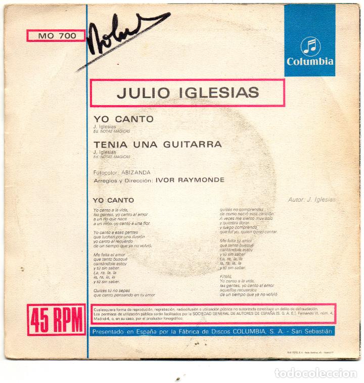 Discos de vinilo: JULIO IGLESIAS - YO CANTO - SINGLE - Foto 2