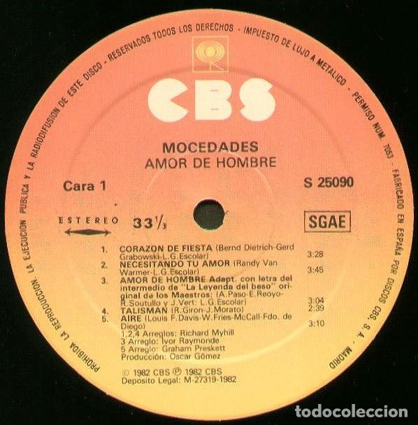 Discos de vinilo: MOCEADES. AMOR DE HOMBRE. LP 1982. - Foto 3
