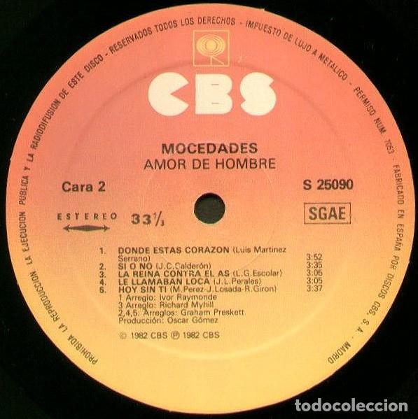 Discos de vinilo: MOCEADES. AMOR DE HOMBRE. LP 1982. - Foto 4