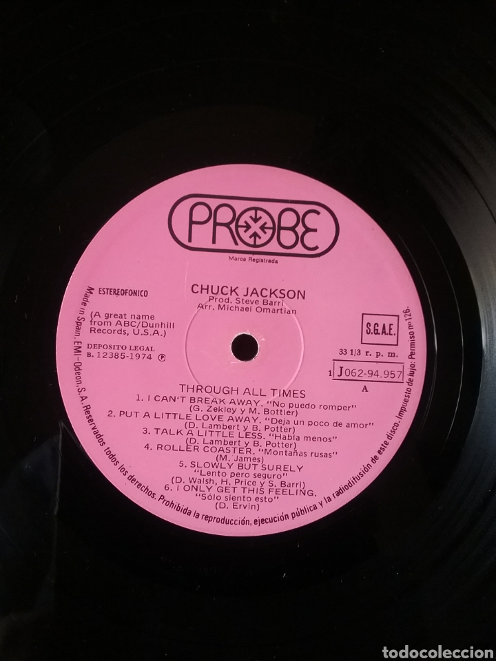 Discos de vinilo: CHUCK JACKSON 1974 Probe Records .Copia Spain - Foto 3