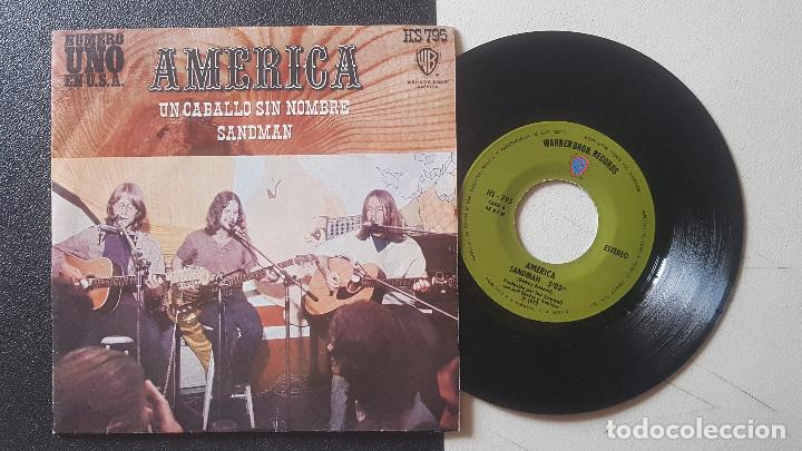 Discos de vinilo: SINGLE 7&rdquo; AMERICA UN CABALLO SIN NOMBRE / SANDMAN- (HISPAVOX 1972) OG ESPA&Ntilde;A