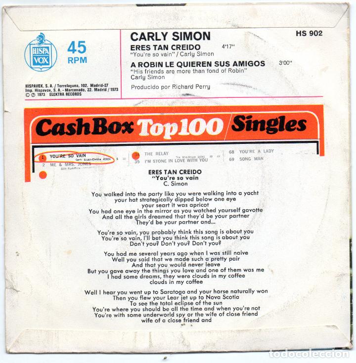 Discos de vinilo: CARLY SIMON - ERES TAN CREIDO - SINGLE - Foto 2
