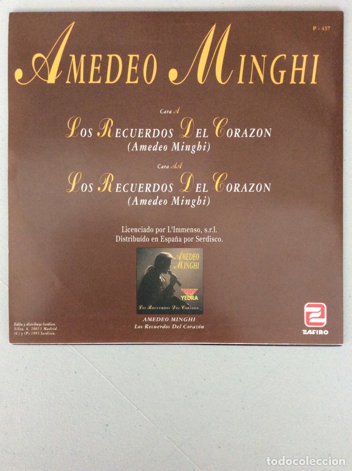 Discos de vinilo: Amedeo Minghi. Los recuerdos del coraz&oacute;n. - Foto 2