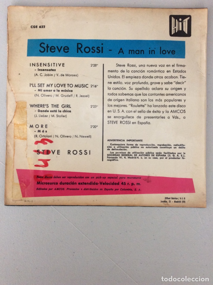 Discos de vinilo: Steve Rosi. A man in love. - Foto 2