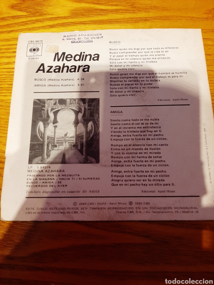 Discos de vinilo: Single vinilo de medina azahara - Foto 2