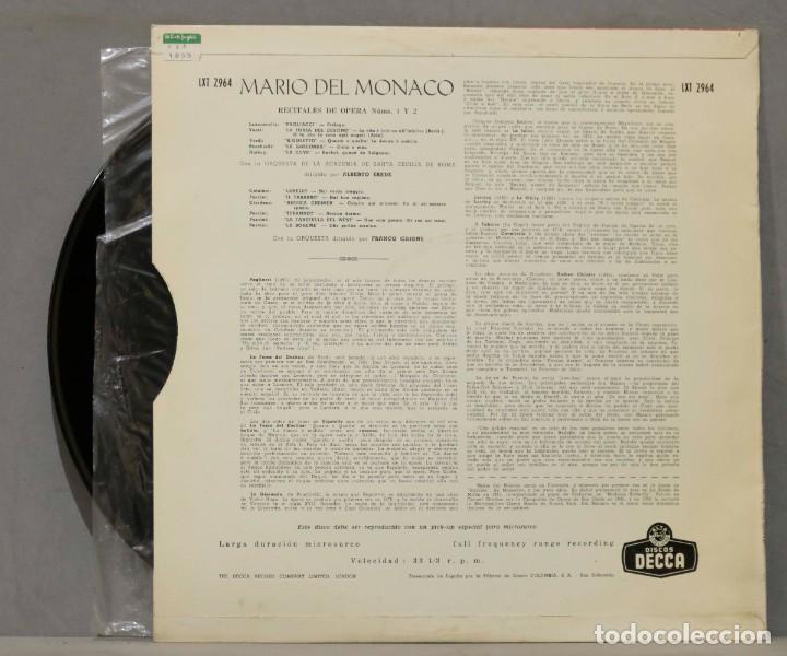Discos de vinilo: LP. MARIO DEL MONACO. RECITALES DE OPERA 1 Y 2 - Foto 2