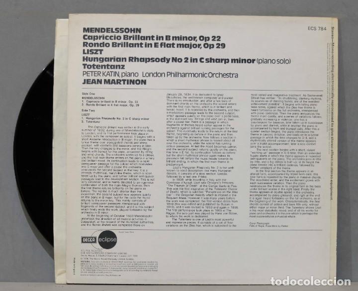 Discos de vinilo: LP. MENDELSSOHN. LISZT. KATIN - Foto 2