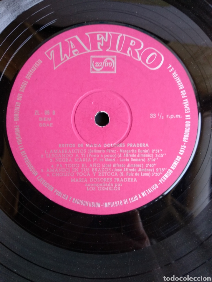 Discos de vinilo: *&Eacute;XITOS DE MARIA DOLORES PRADERA, ZAFIRO, 1967 - Foto 3
