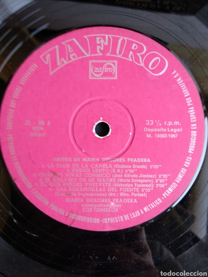 Discos de vinilo: *&Eacute;XITOS DE MARIA DOLORES PRADERA, ZAFIRO, 1967 - Foto 4