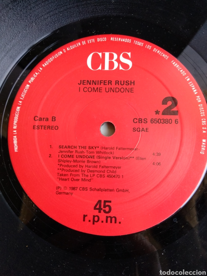 Discos de vinilo: *JENNIFER RUSH, I COME UNDONE, CBS, 1987. LA.4 - Foto 3