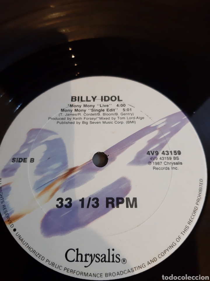Discos de vinilo: *BILLY IDOL. MONY MONY. LIVE. U.S.A. LA.4 - Foto 3
